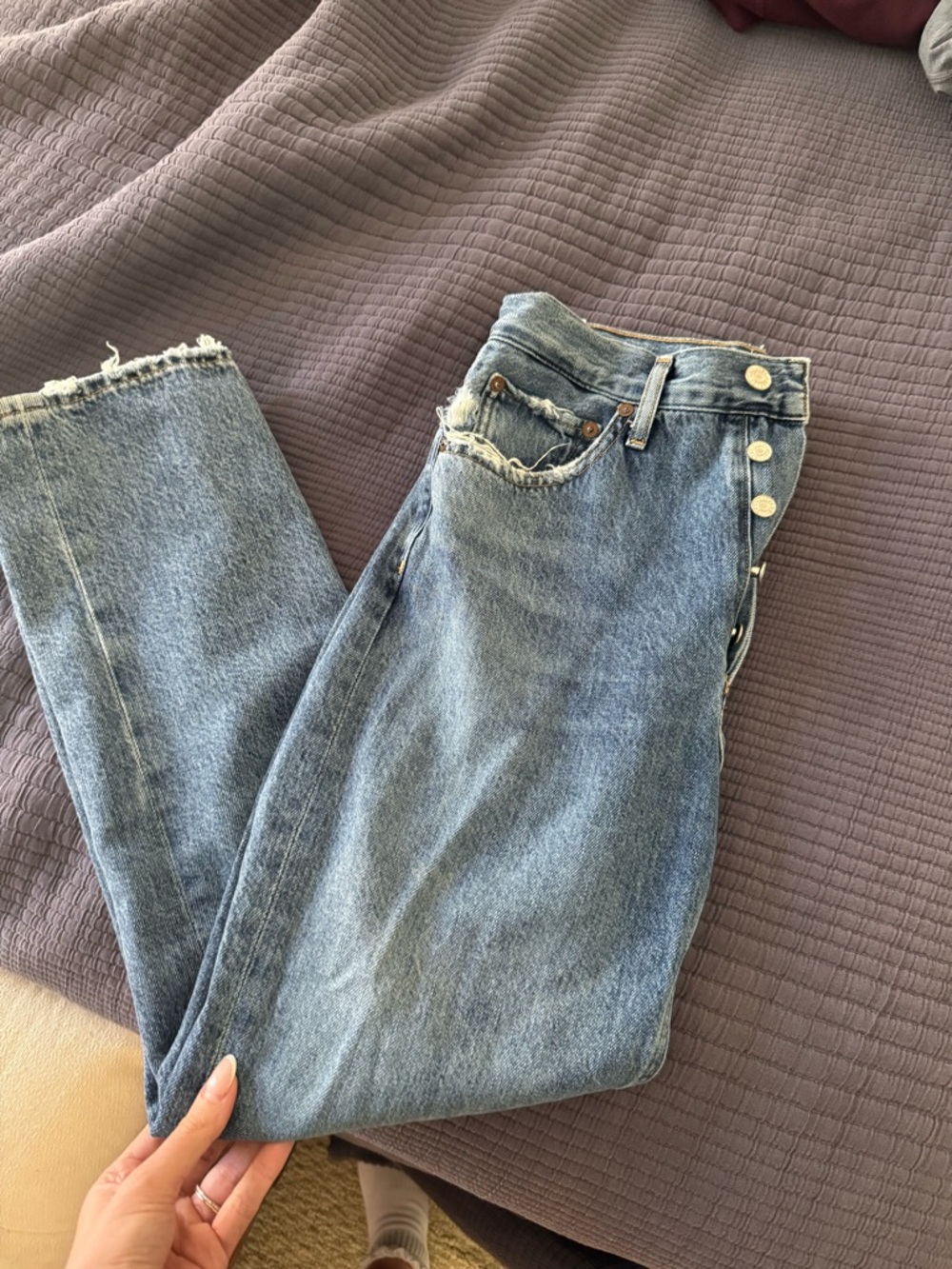 Agolde Light Blue High-Rise Cropped Jeans with Raw Hem